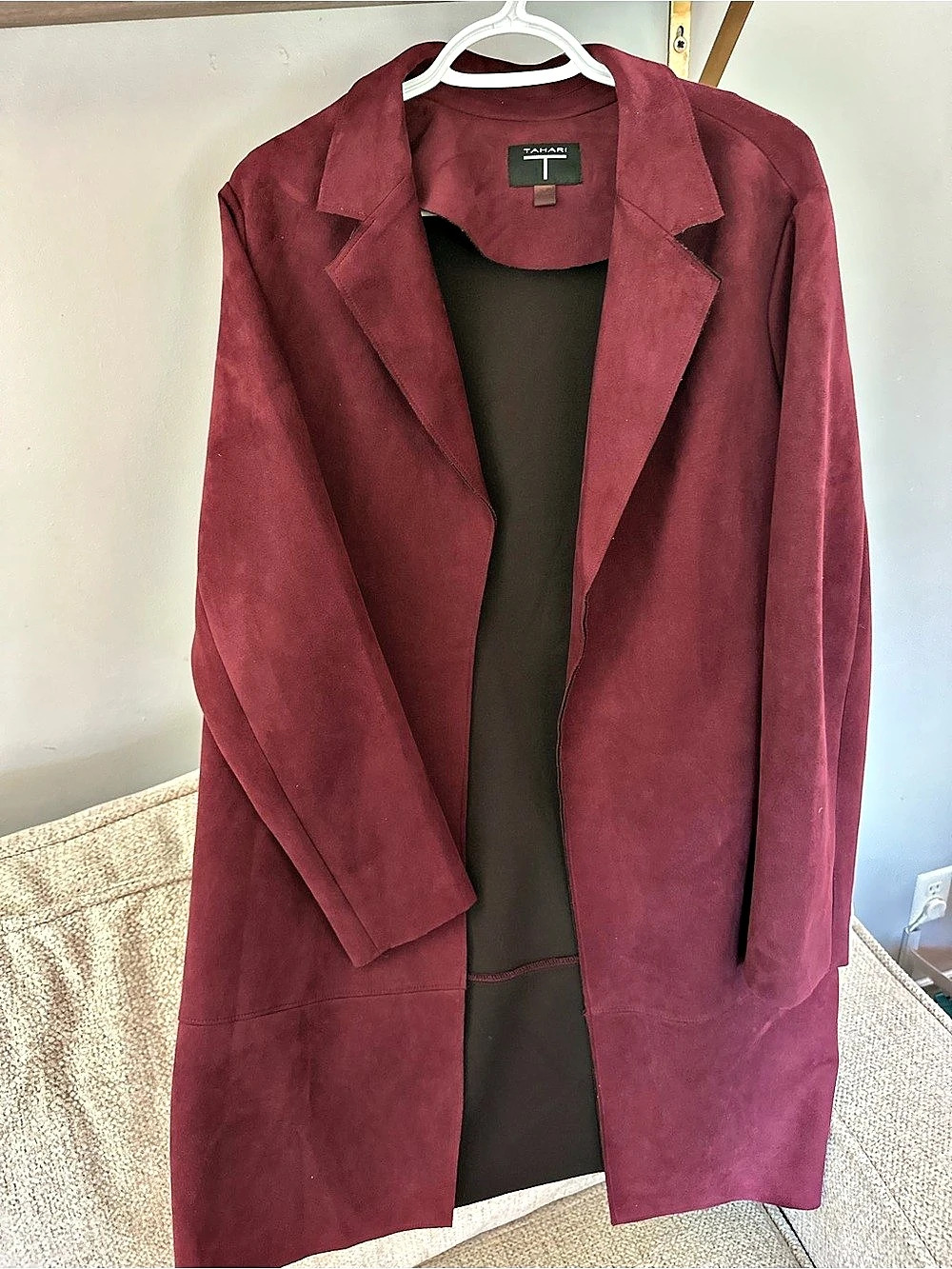 Tahari Faux Leather Duster Coat in Burgundy XL Like New